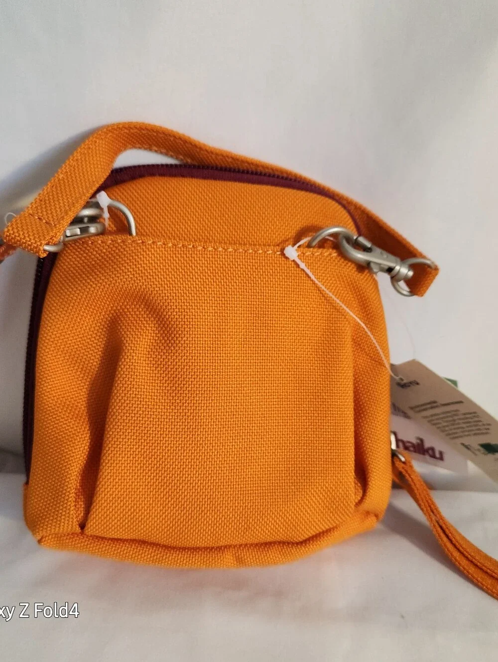 Haiku Orange Crossbody with Plum Trim and Embroidered Swirls